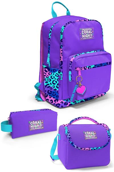 Coral High Mor Leopar 3lü Okul Çanta Seti SET0123632