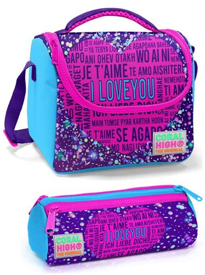 Coral High Mor Mavi Seni Seviyorum Kız Çocuk Beslenme Çantası Seti