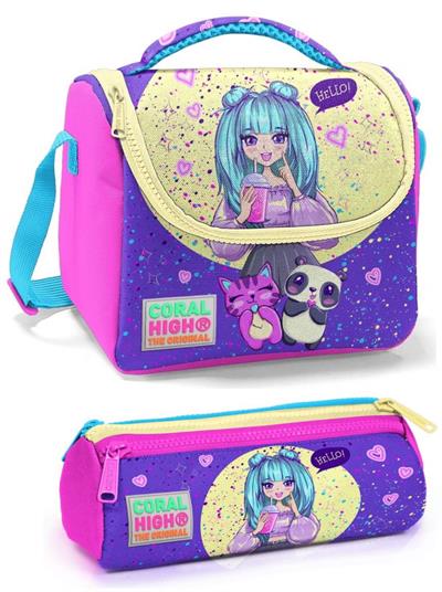 Coral High Mor Pembe Anime Beslenme Çantası Seti