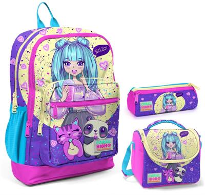 Coral High Mor Pembe Anime Üçlü İlkokul Okul Çanta Seti - Kız Çocuk
