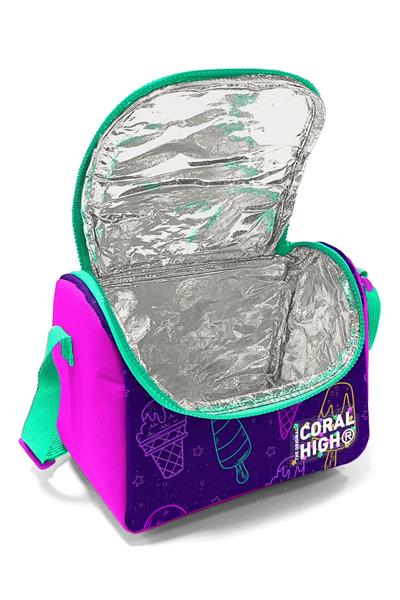 Coral High Mor Pembe Dondurma Desenli Kız Çocuk Isı Yalıtımlı Beslenme Çantası ve Kalemlik Seti