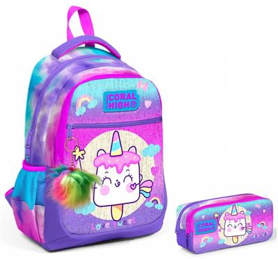 Coral High Mor Pembe Dondurma İlkokul Okul Sırt Çantası ve Kalemlik Seti