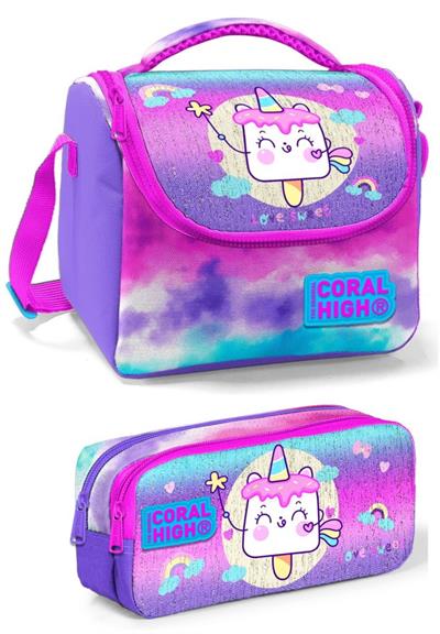 Coral High Mor Pembe Dondurma Unicorn Kız Çocuk Beslenme Çantası Seti