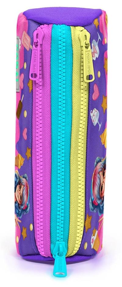 Coral High Mor Pembe Dondurmalı Kız Desenli Kız Çocuk Üç Gözlü Kalemlik 22089