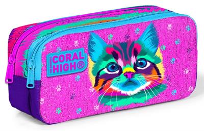 Coral High Mor Pembe Kedi İlkokul Sırt Çantası ve Kalemlik Seti - Kız Çocuk