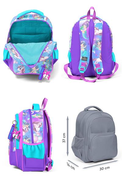 Coral High Mor Pembe Unicorn Desenli Kız Çocuk Beşli Okul Çanta Seti - İlkokul ve Ortaokul İçin Uygun