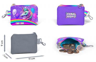 Coral High Mor Simli Unicorn Bozuk Para Çantası - Kız Çocuk