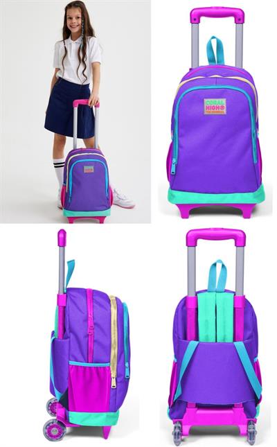 Coral High Mor Su Yeşili Tekerlekli Okul Çantası ve Kalemlik Seti