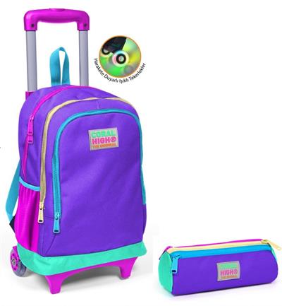 Coral High Mor Su Yeşili Tekerlekli Okul Çantası ve Kalemlik Seti