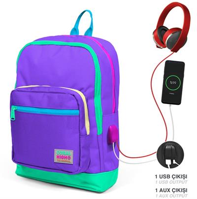 Coral High Mor USB Soketli Üçlü İlkokul Çanta Seti - Kız Çocuk