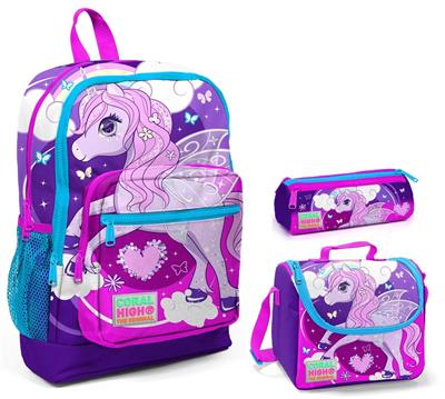 Coral High Mor Unicorn Baskılı Kız 3lü İlkokul Çanta Seti