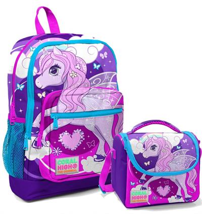 Coral High Mor Unicorn İlköğretim Okul Sırt Çantası ve Beslenme Çanta Seti - Kız Çocuk