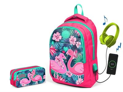 Coral High Narçiçeği Flamingo İlkokul Çantası ve Kalemlik Seti - USB Soketli - Kız