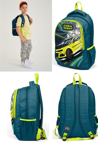 Coral High Nefti Sarı Araba Okul Sırt ve Beslenme Çantası Seti - Erkek Çocuk