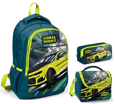 Coral High Nefti Sarı Araba Üçlü İlkokul Okul Çanta Seti