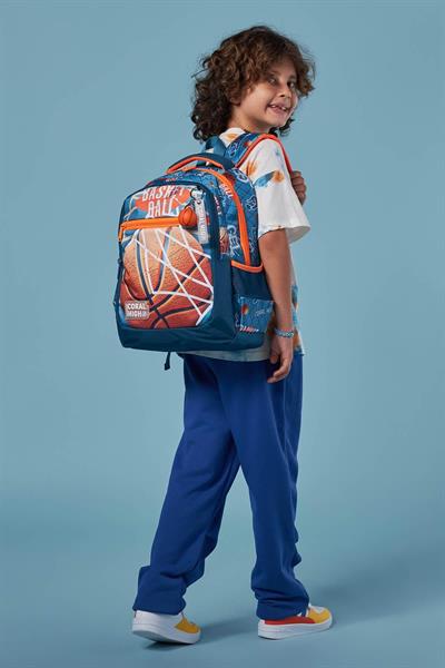 Coral High Nefti Turuncu Basketbol Desenli Erkek Çocuk İlkokul Çantası ve Günlük Sırt Çantası