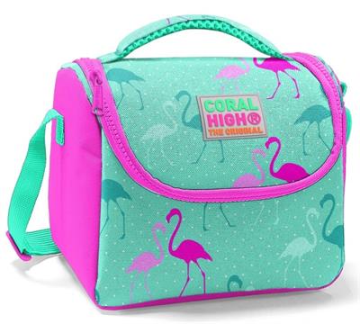 Coral High Okul Çantası ve Beslenme Çantası Seti - Kız Çocuk Yeşil Flamingo - USB Soketli