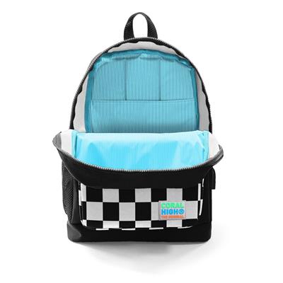 Coral High Okul Çantası ve Beslenme Çantası Seti - Erkek Çocuk Siyah Damalı - USB Soketli