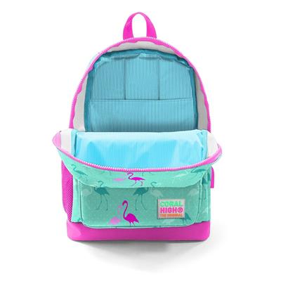Coral High Okul Çantası ve Beslenme Çantası Seti - Kız Çocuk Yeşil Flamingo - USB Soketli