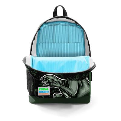 Coral High Okul Çantası ve Termal Beslenme Çanta Seti - Erkek Çocuk Yeşil Dinazor USB ve AUX Çıkışlı