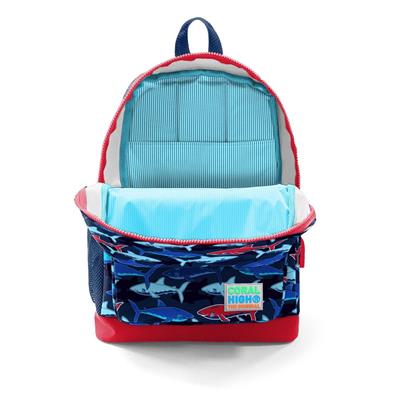 Coral High Okul Çantası ve Termal Beslenme Çanta Seti - Erkek Çocuk Mavi Köpekbalığı USB ve AUX Çıkışlı