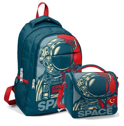 Coral High Okul Sırt Çantası ve Beslenme Çantası Erkek Çocuk Lacivert Astronot