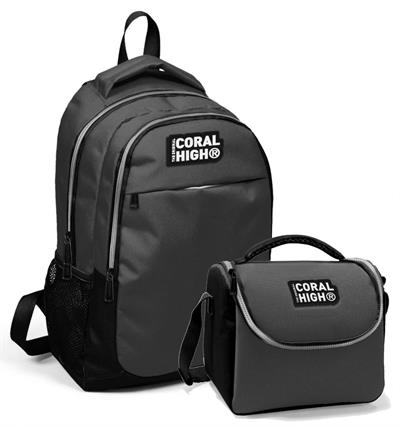 Coral High Okul Sırt Çantası ve Beslenme Çantası Erkek Çocuk Siyah Gri