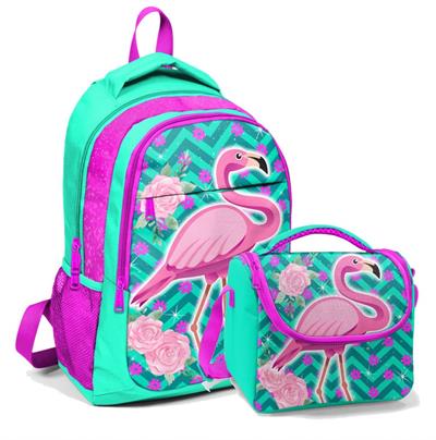 Coral High Okul Sırt Çantası ve Beslenme Çantası Yeşil Flamingo - Kız Çocuk