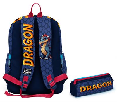 Coral High Okul Sırt Çantası ve Kalemlik Seti - Mavi Sarı Dragon Desenli Erkek Çocuk SETYGN33213C
