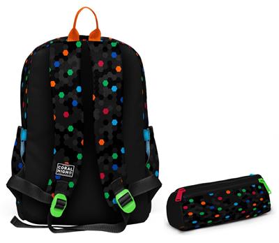 Coral High Okul Sırt Çantası ve Kalemlik Seti - Siyah Petek Desenli Erkek Çocuk SETYGN33210C