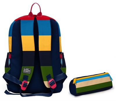 Coral High Okul Sırt Çantası ve Kalemlik Seti - Çok Renkli Çizgi Desenli Erkek Çocuk SETYGN33212C