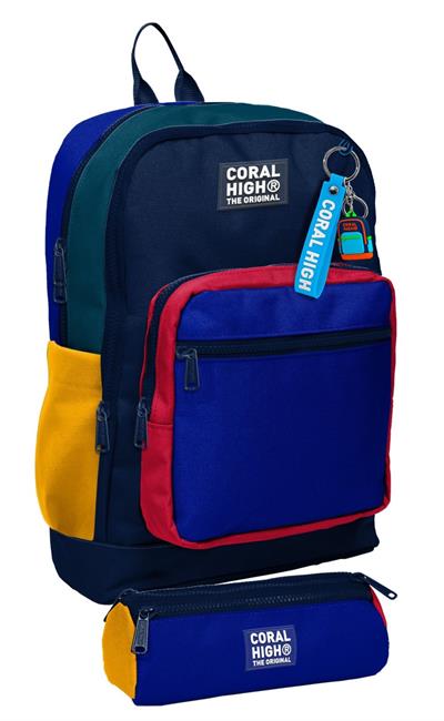 Coral High Okul Sırt Çantası ve Kalemlik Seti - Lacivert Çizgi Desenli Erkek Çocuk SETYGN33222C