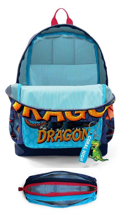 Coral High Okul Sırt Çantası ve Kalemlik Seti - Mavi Sarı Dragon Desenli Erkek Çocuk SETYGN33213C