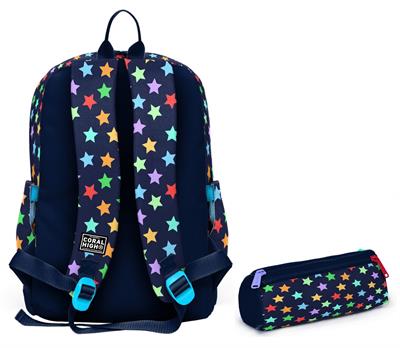 Coral High Okul Sırt Çantası ve Kalemlik Seti - Lacivert Yıldız Desenli Kız Çocuk SETYGN33209C