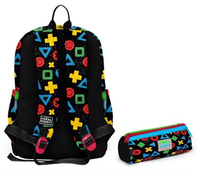Coral High Okul Sırt Çantası ve Kalemlik Seti - Siyah Çok Renkli Lets Play Baskılı Erkek Çocuk SETYGN33214C