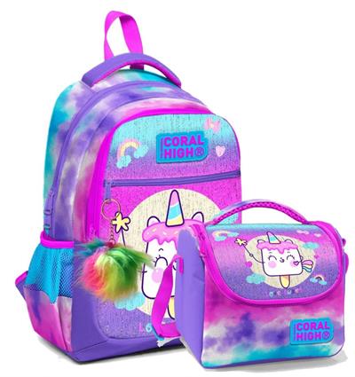 Coral High Okul Sırt ve Beslenme Çantası Seti - Mor Pembe Dondurma - Kız Çocuk