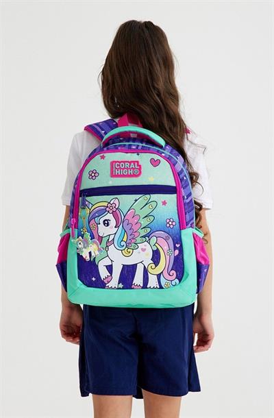 Coral High Okul Sırt ve Beslenme Çantası Seti - Kız Çocuk Yeşil Mor Pegasus