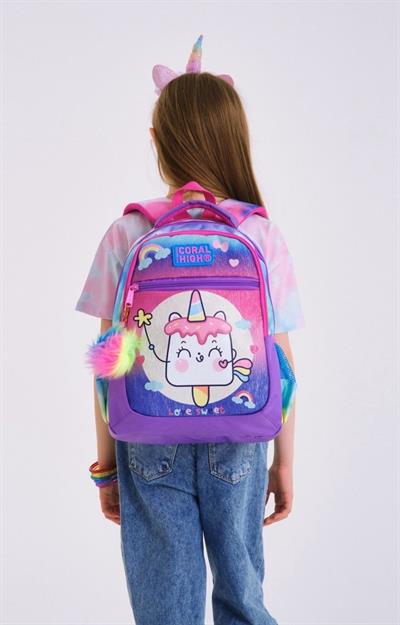 Coral High Okul Sırt ve Beslenme Çantası Seti - Mor Pembe Dondurma - Kız Çocuk