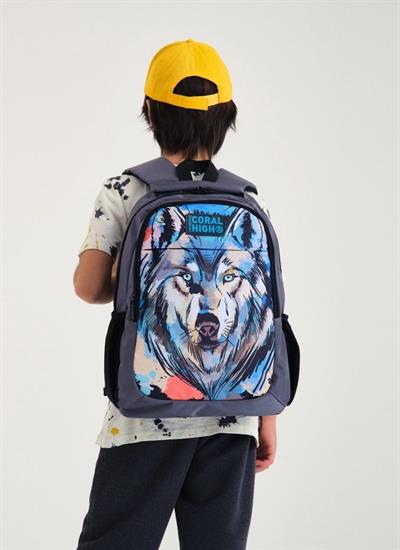 Coral High Okul Sırt ve Beslenme Çantası Seti Siyah Kurt - Erkek Çocuk