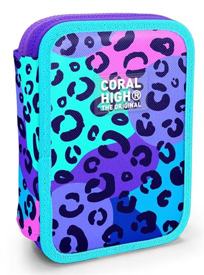 Coral High Organizer İki Katlı Kalem Çantası - Mor Yeşil Leopar, Kız Çocuk/Kadın, Mor Yeşil Leopar 11132