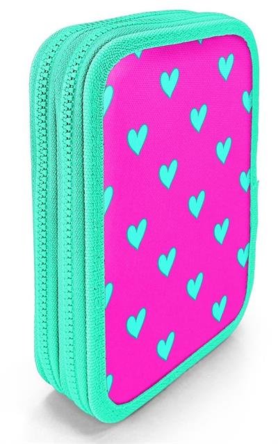 Coral High Organizer İki Katlı Kalem Çantası - Yeşil Pembe Kalp Desenli, Kız Çocuk, Yeşil Pembe Kalp Desenli 11133
