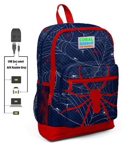 Coral High Örümcek Baskılı Erkek Çocuk İlkokul Çanta Seti - USB Çıkışlı