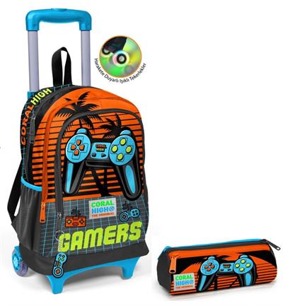 Coral High Oyun Konsolu Tekerlekli Okul Çantası ve Kalemlik Seti