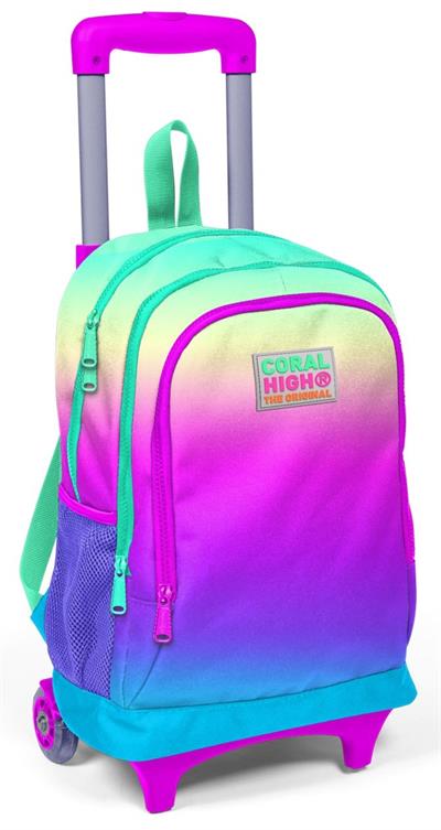 Coral High Pembe - Yeşil - Mavi Çekçek Çanta Seti - Işıklı Tekerlekler - Kız