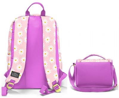 Coral High Pembe Beyaz Papatya Desenli (Kız Çocuk) Okul Sırt ve Beslenme Çantası Seti - SETYGN33224B