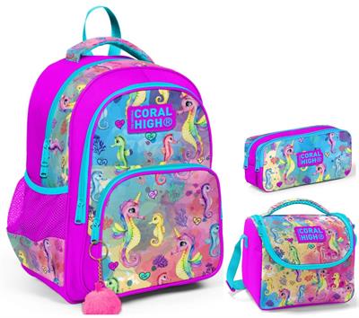 Coral High Pembe Denizatı Kız Çocuk Üçlü İlkokul Okul Çanta Seti