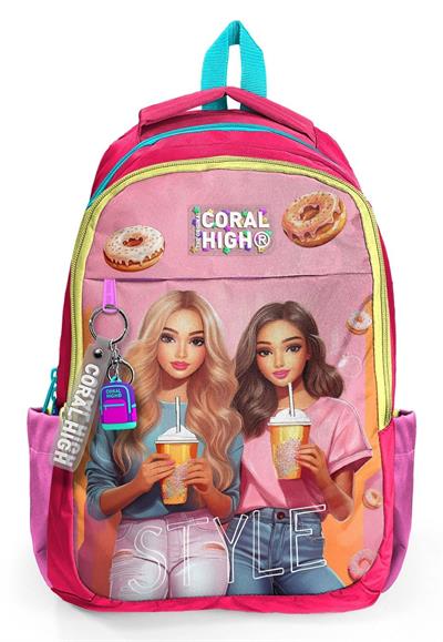Coral High Pembe Fashion Girl Desenli Kız Çocuk İlkokul ve Ortaokul Sırt Çantası - Üç Bölmeli 23669