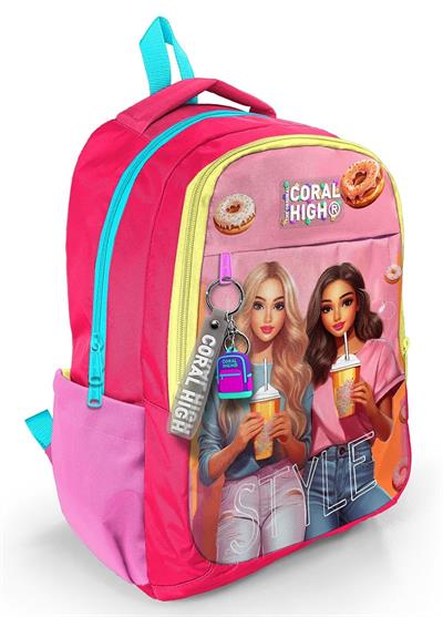 Coral High Pembe Fashion Girl Desenli Kız Çocuk İlkokul ve Ortaokul Sırt Çantası - Üç Bölmeli 23669