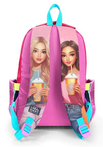Coral High Pembe Fashion Girl Desenli Kız Çocuk İlkokul ve Ortaokul Sırt Çantası - Üç Bölmeli 23669