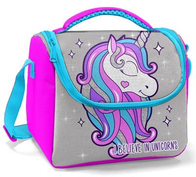 Coral High Pembe Gri Unicorn Baskılı Kız Okul Beslenme Çantası